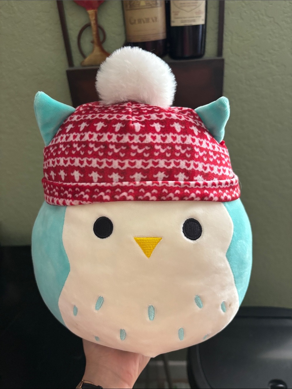 Winston Christmas Squishmallows Aqua and Red Owl Plush Hat